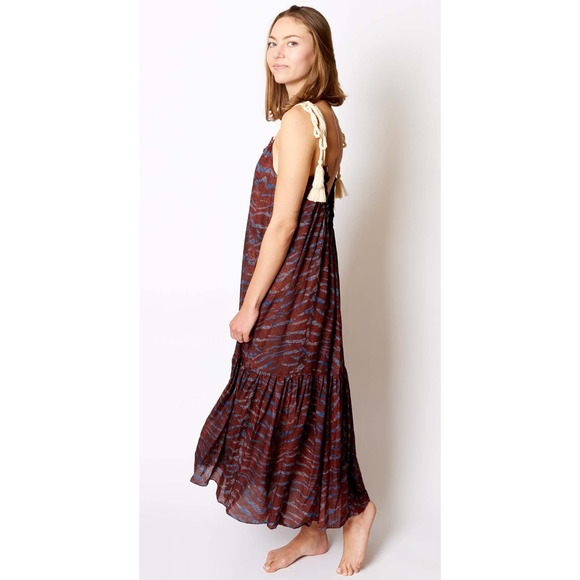 NEW! Ulla Johnson 8 Cari Tiger Print Maxi Coverup Dress Backless Cotton Burgundy - Picture 2 of 7